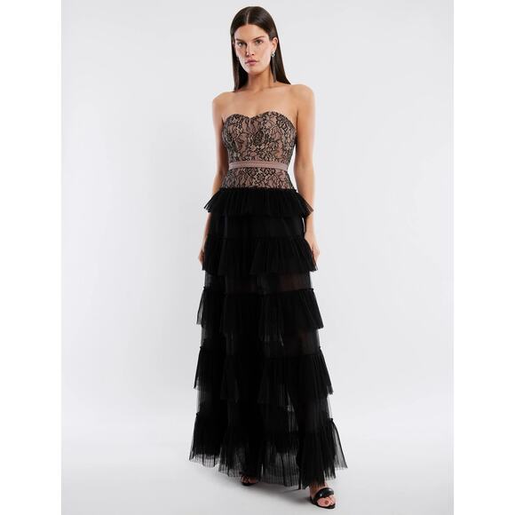 slim fit dress slacks BCBGMAXAZRIA Christel Floral Lace Gown – Runway Catalog main image 0